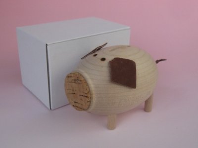 画像3: チェコ　おもちゃ　ウッドクラフト　手作り　子豚　貯金箱　グレー